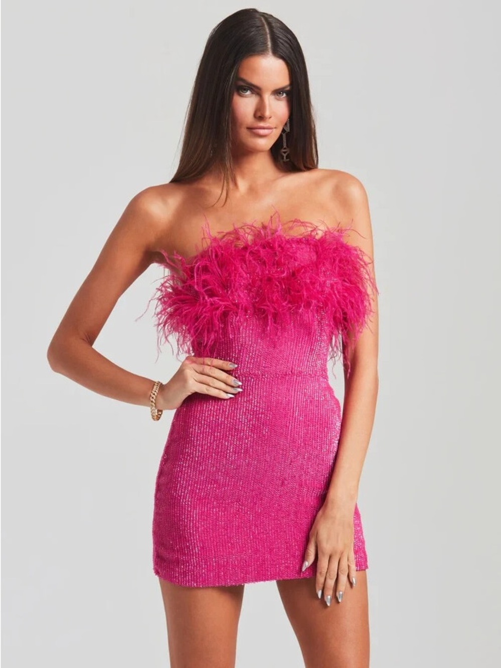 Retrofete TORIN SEQUIN FEATHER DRESS